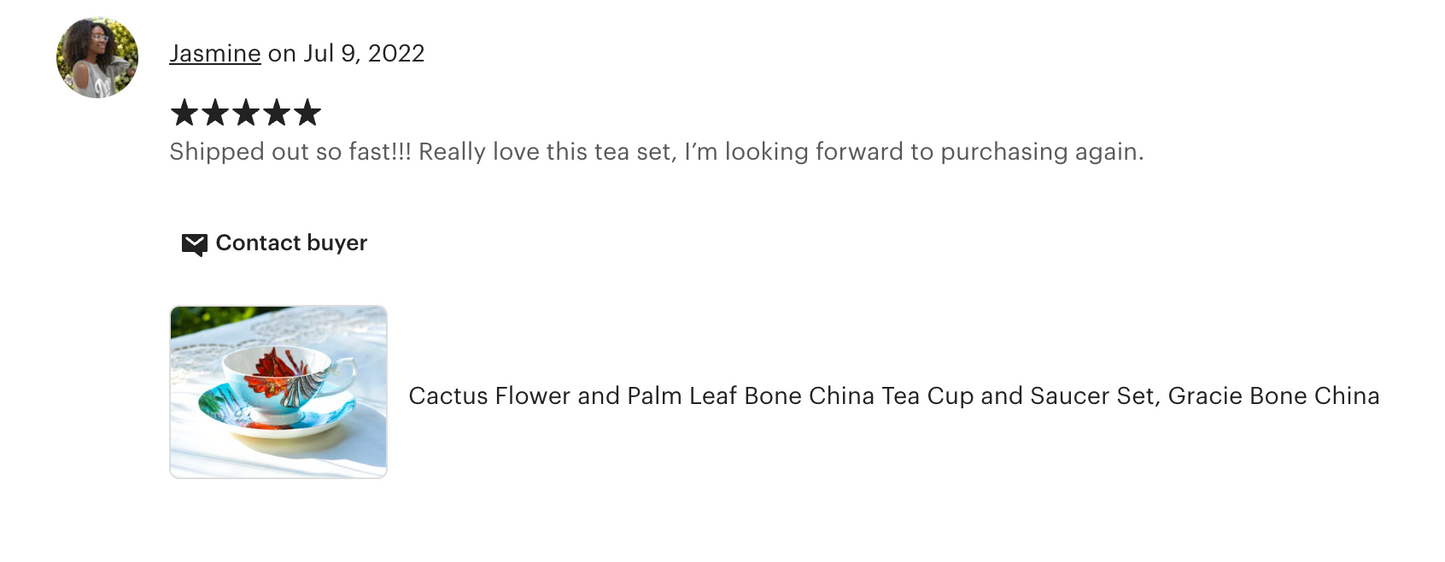 Cactus Flower and Palm Leaf Bone China Tea Cup and Saucer