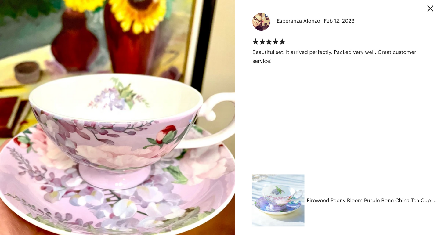 Peony Purple Bone China Cup and Saucer