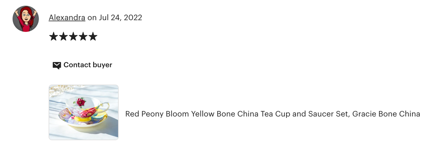Red Peony Yellow Bone China Cup and Saucer
