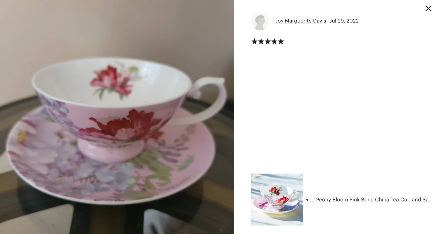 Red Peony Pink Bone China Cup and Saucer