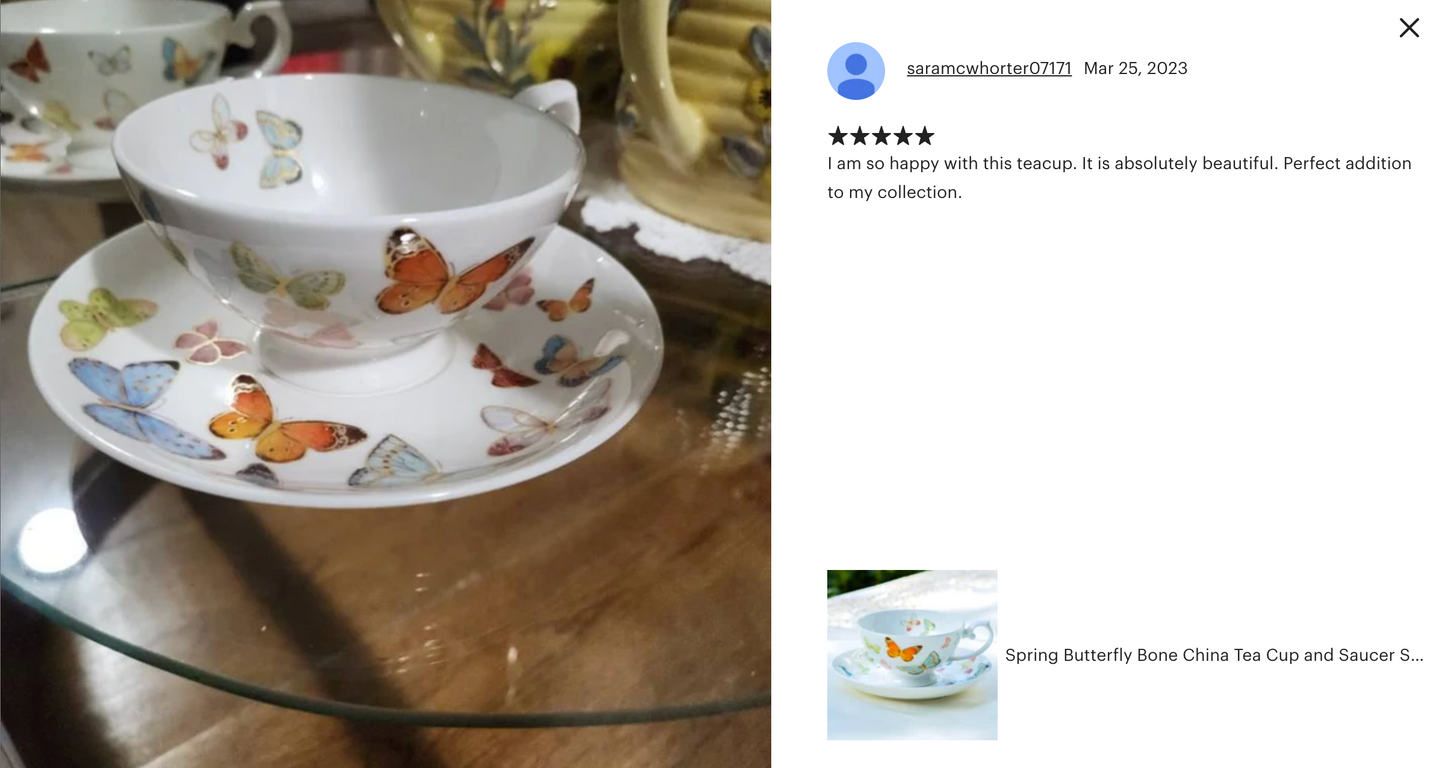 Spring Butterfly Bone China Tea Cup and Saucer