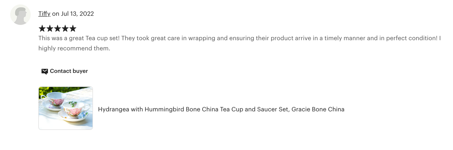 Hydrangea with Hummingbird Bone China Tea Cup and Saucer