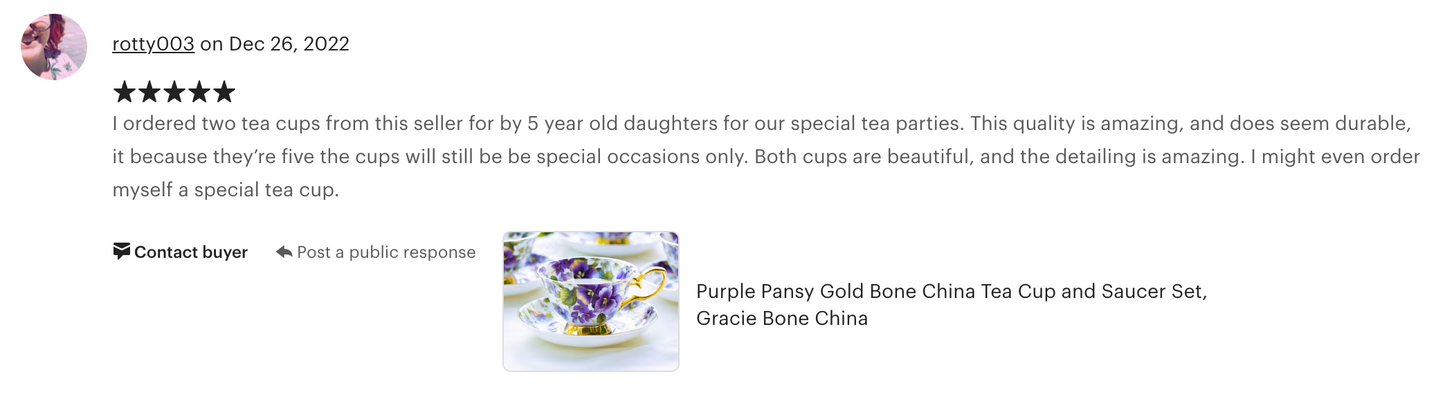 Purple Pansy Gold Bone China Tea Cup and Saucer