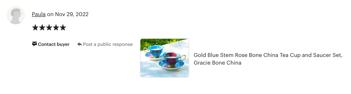 Gold Blue Stem Rose Bone China Tea Cup and Saucer