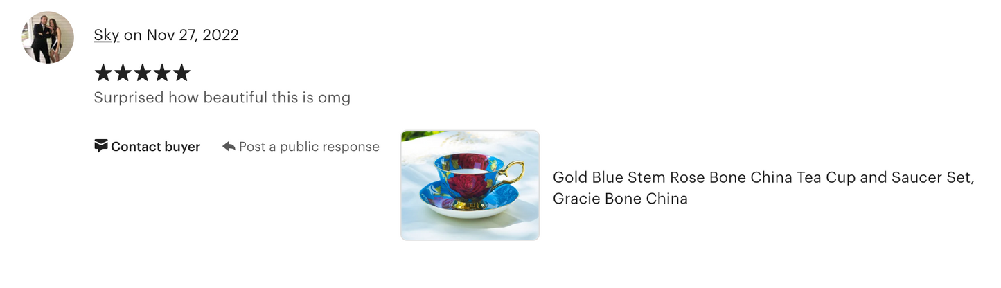 Gold Blue Stem Rose Bone China Tea Cup and Saucer