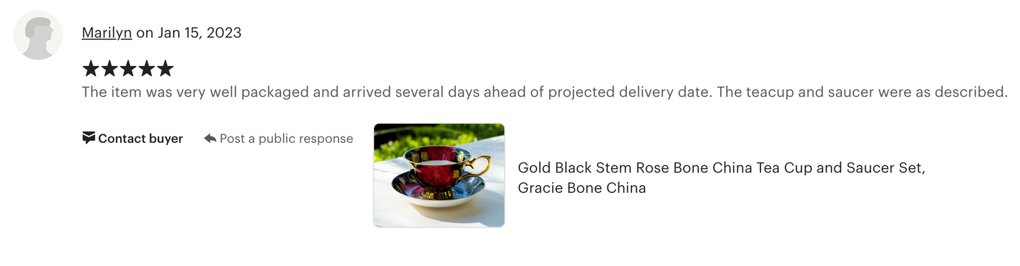 Gold Black Stem Rose Bone China Tea Cup and Saucer