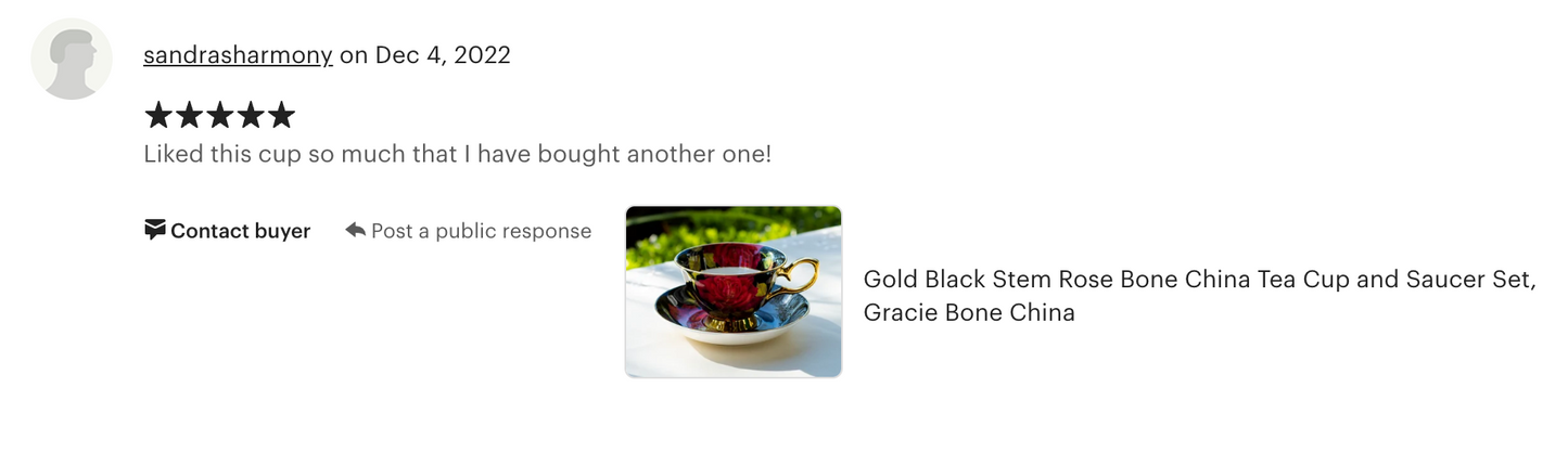 Gold Black Stem Rose Bone China Tea Cup and Saucer