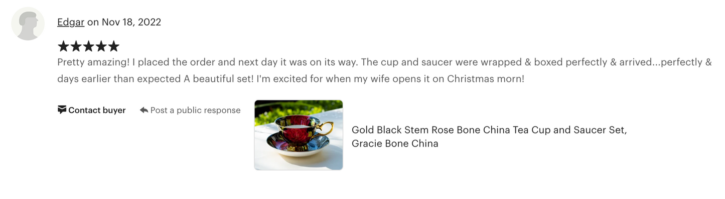 Gold Black Stem Rose Bone China Tea Cup and Saucer