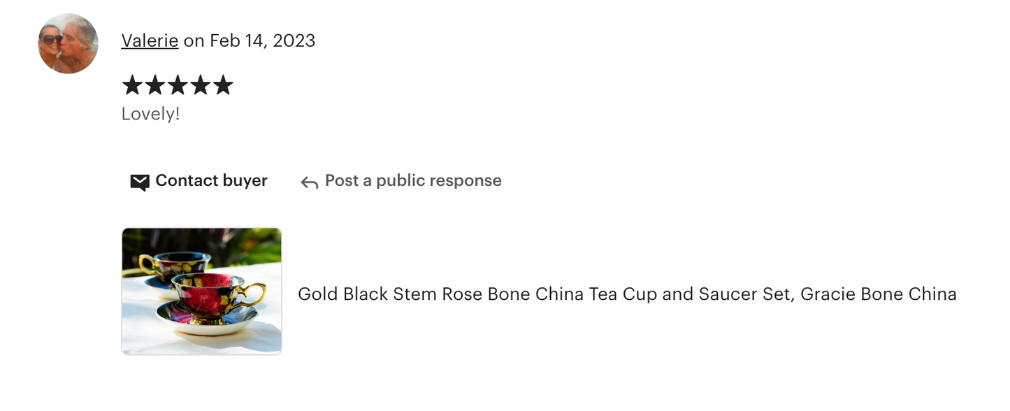 Gold Black Stem Rose Bone China Tea Cup and Saucer