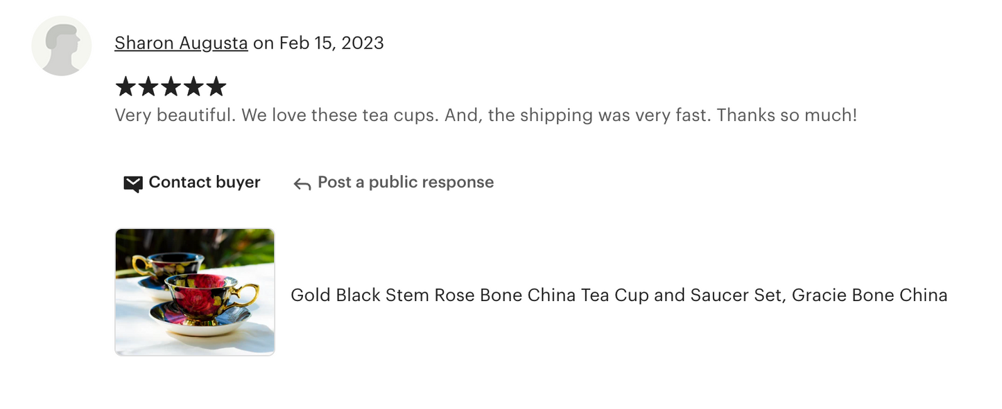 Gold Black Stem Rose Bone China Tea Cup and Saucer