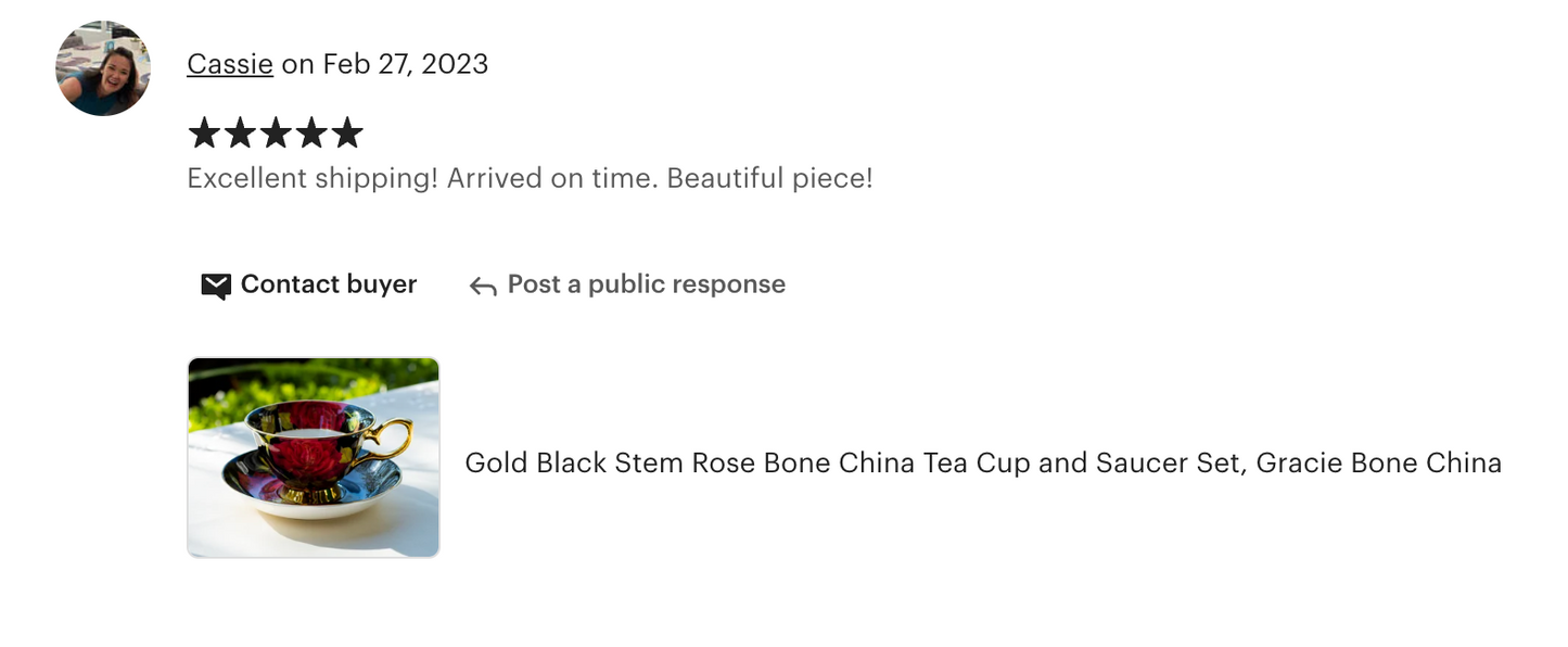 Gold Black Stem Rose Bone China Tea Cup and Saucer