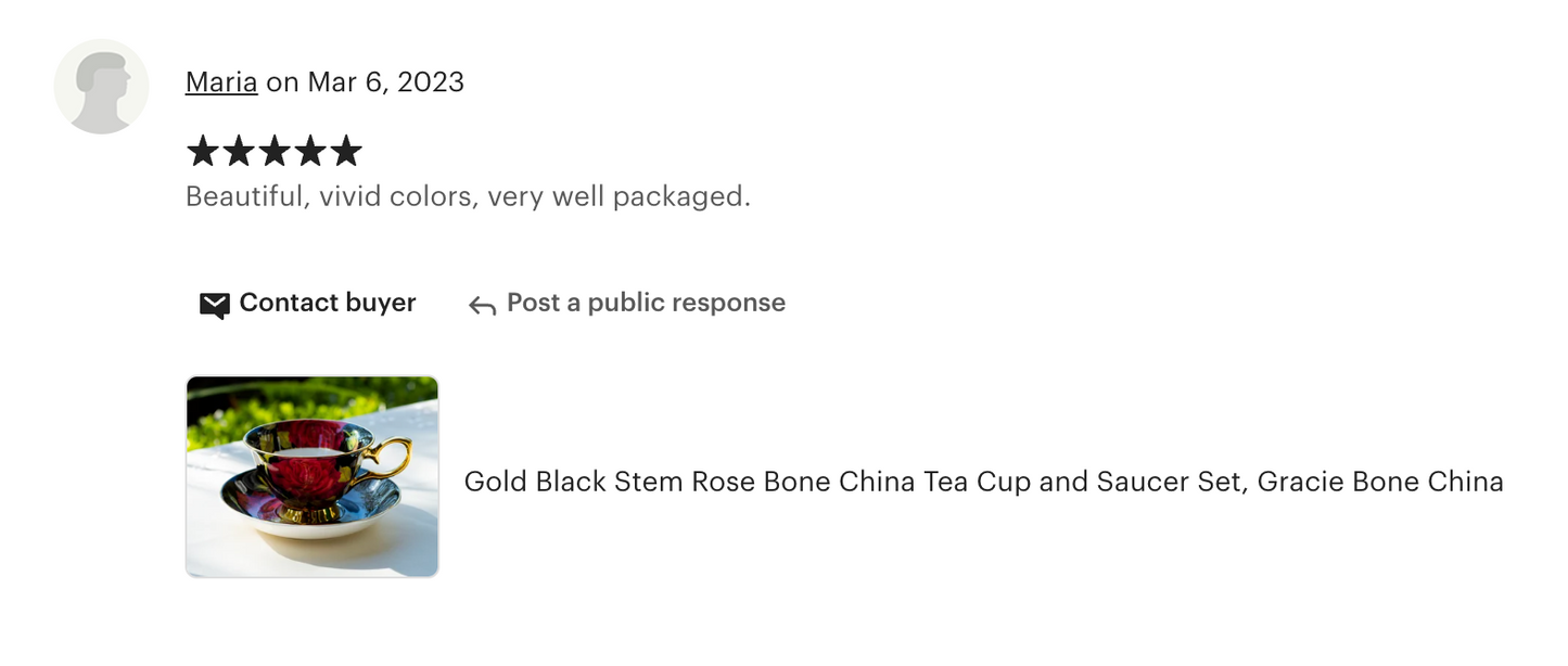 Gold Black Stem Rose Bone China Tea Cup and Saucer