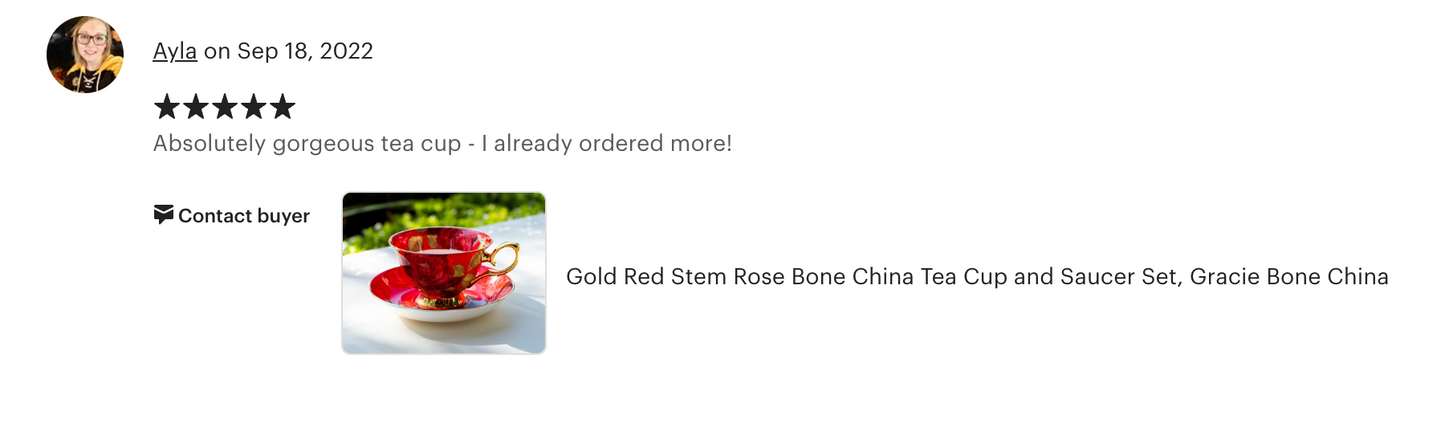 Gold Red Stem Rose Bone China Tea Cup and Saucer