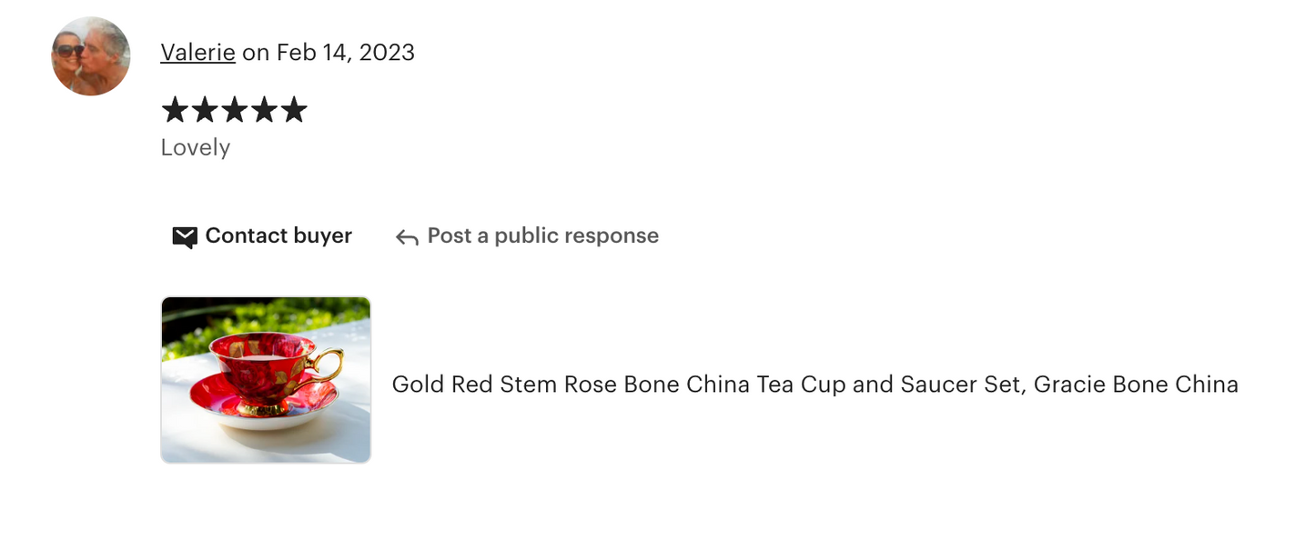 Gold Red Stem Rose Bone China Tea Cup and Saucer