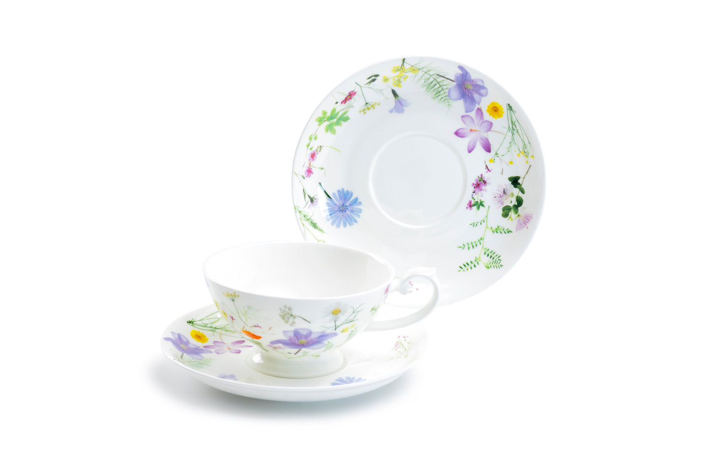 Stechcol Gracie Bone China Summer Meadow White Bone China Cup and Saucer Set