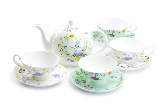 Stechcol Gracie Bone China Summer Meadow Tea Set Assorted Cups