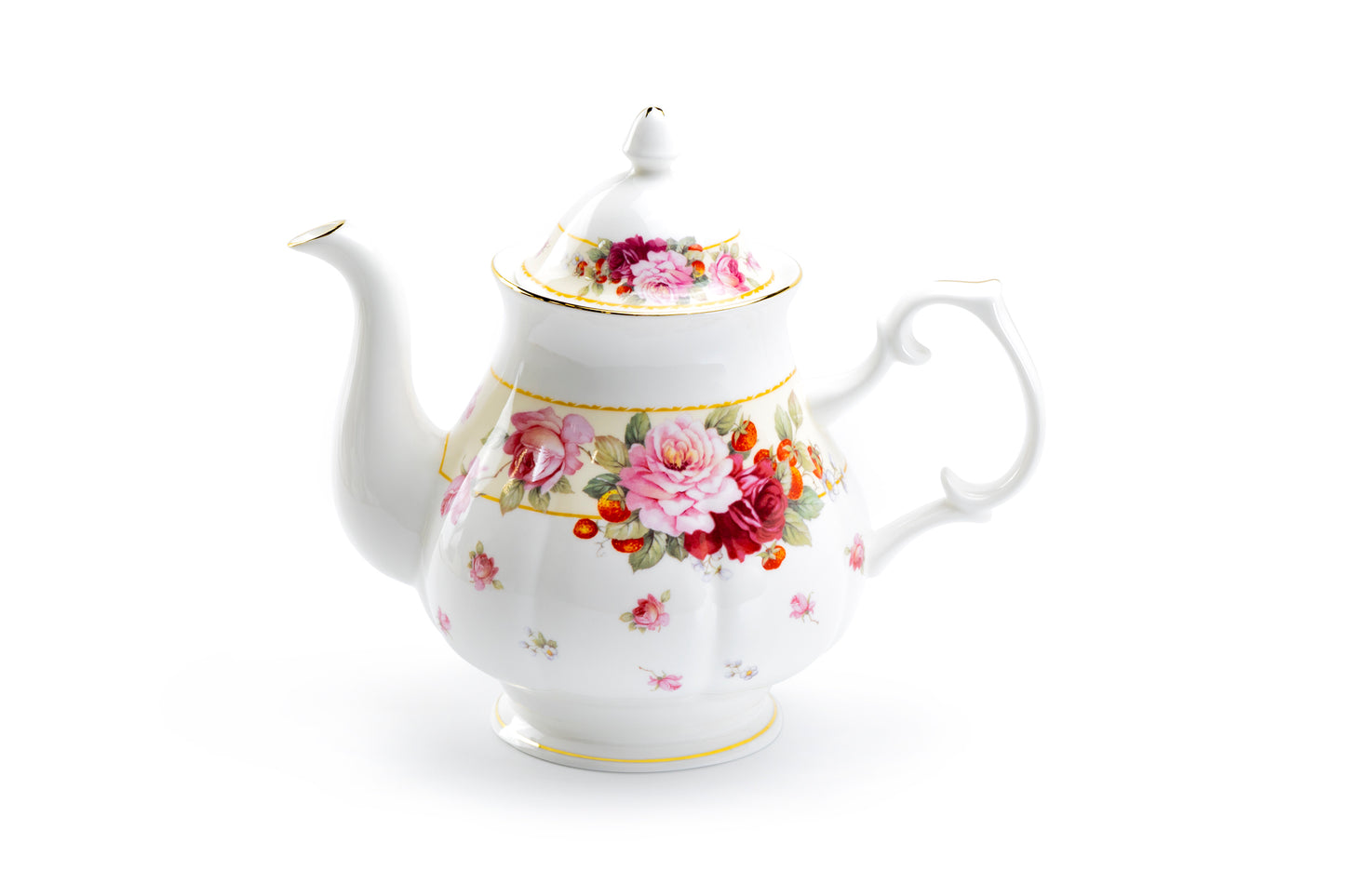 Stechcol Gracie Bone China Peony and Strawberry Cream Bone China Teapot