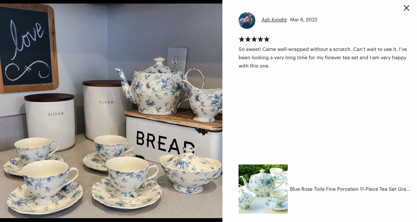 Blue Rose Toile Fine Porcelain Tea Set