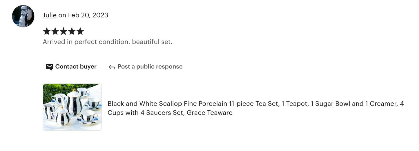 Black and White Scallop Fine Porcelain Tea Set