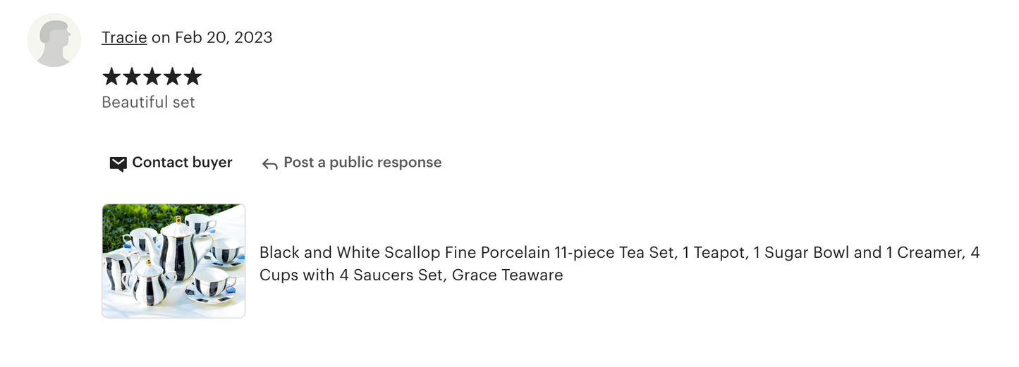 Black and White Scallop Fine Porcelain Tea Set