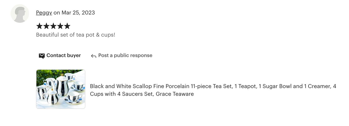 Black and White Scallop Fine Porcelain Tea Set