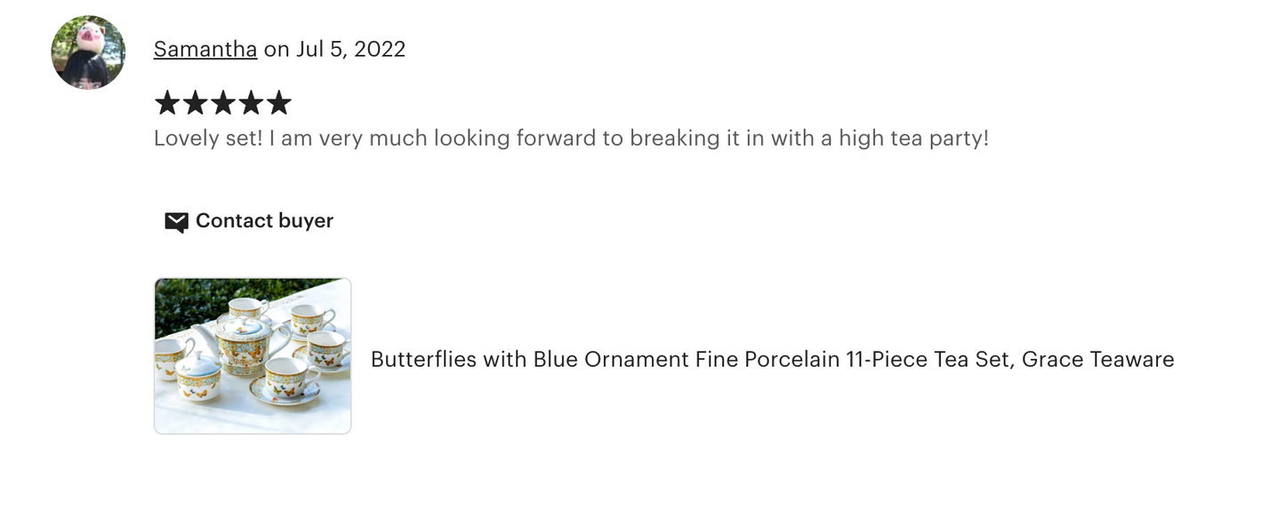 Butterflies with Blue Ornament Fine Porcelain Tea Set