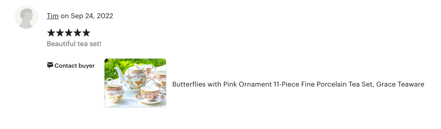 Butterflies with Pink Ornament Fine Porcelain 11-Piece Tea Set