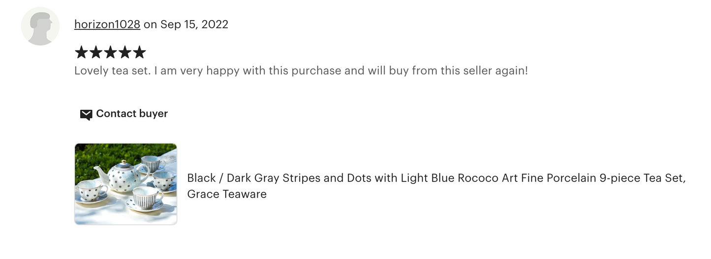 Dark Gray Stripes and Dots with Blue Toile Fine Porcelain Tea Set