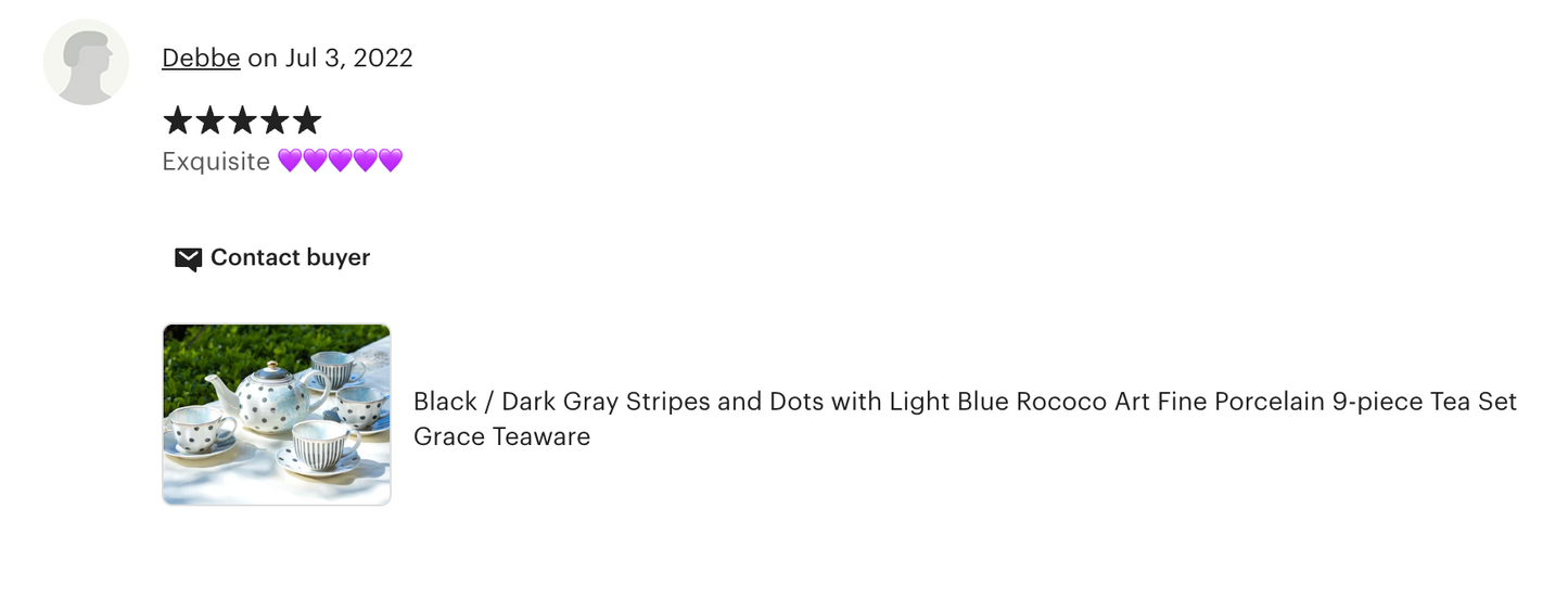 Dark Grey Stripes and Dots with Blue Toile Fine Porcelain Tea Set