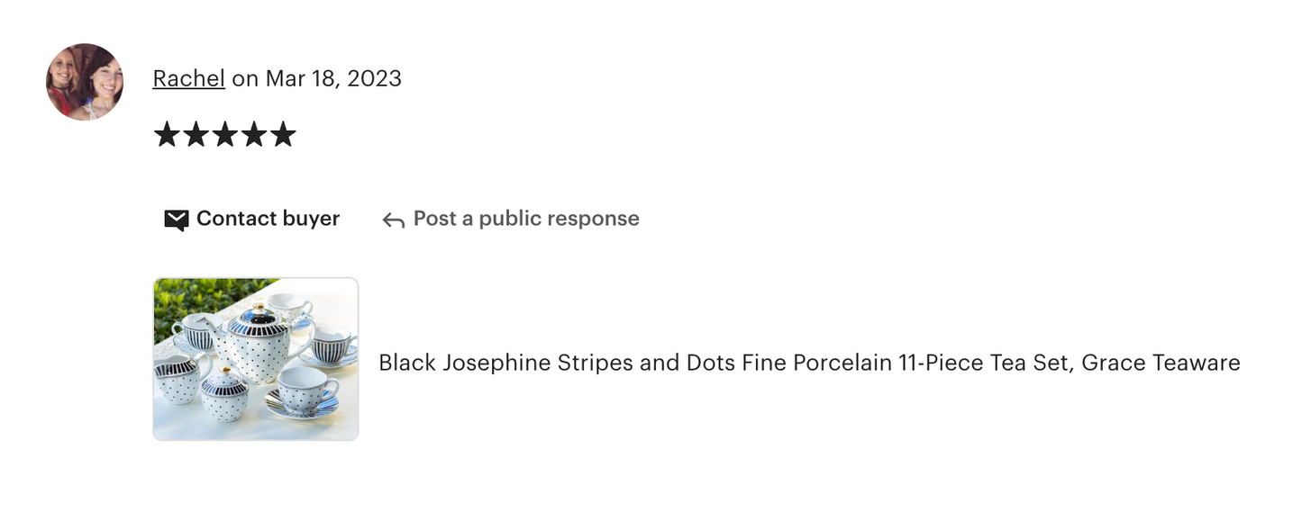 Black Josephine Stripes and Dots Fine Porcelain Tea Set