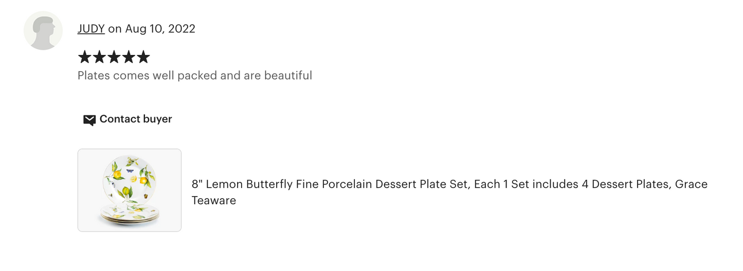 8" Lemon Butterfly Fine Porcelain Dessert Plate