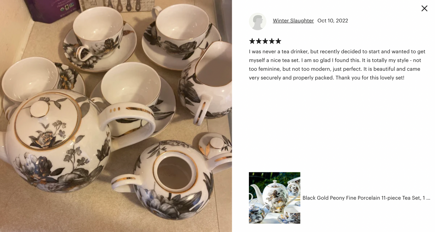 Black Gold Peony Fine Porcelain Tea Set