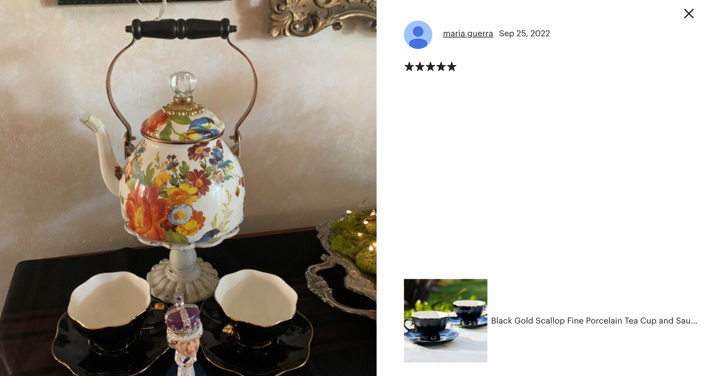 Black Gold Scallop Fine Porcelain Tea Cup and Saucer