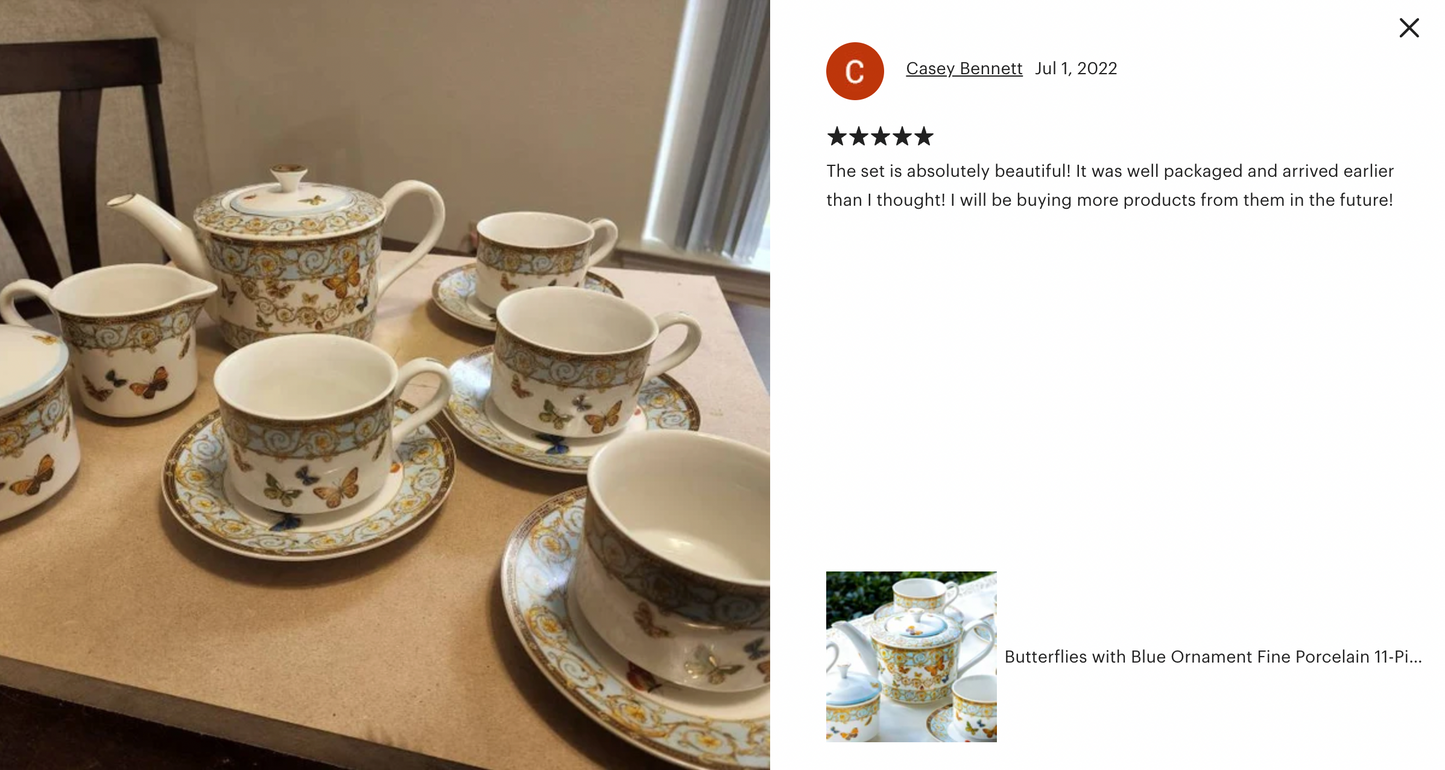 Butterflies with Blue Ornament Fine Porcelain Tea Set