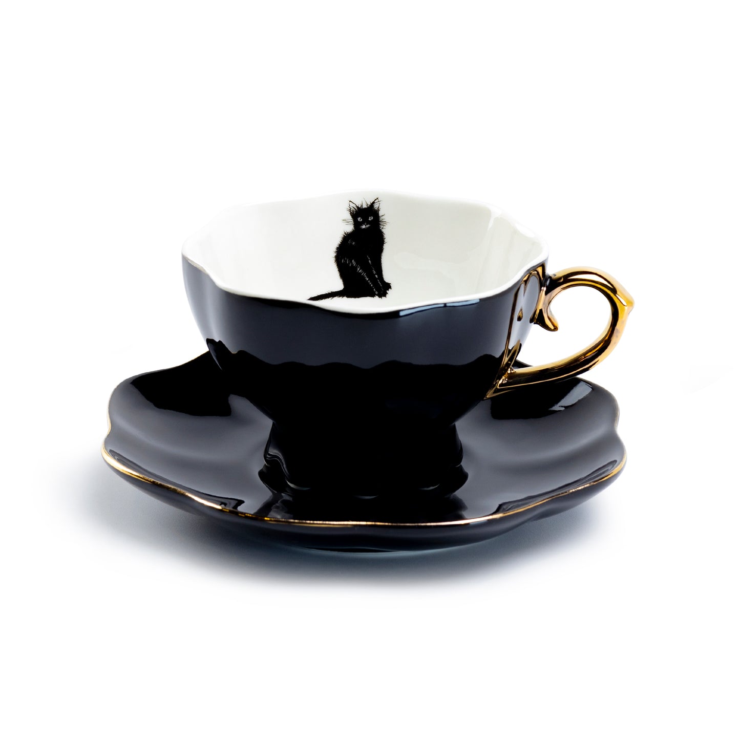 Witches Brew Pitcher + 4 Black Cat Tea Cup and Saucer Sets