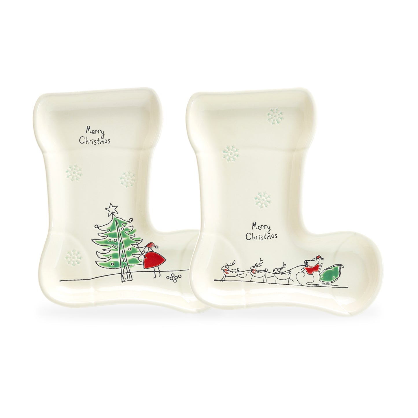 Potter's Studio Organic Texture Santa Stocking Serving Tray Christmas Tree Santa Sleight