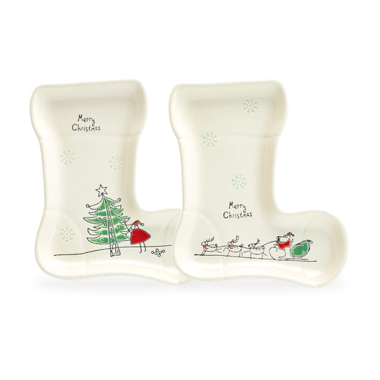 Potter's Studio Organic Texture Santa Stocking Serving Tray Christmas Tree Santa Sleight