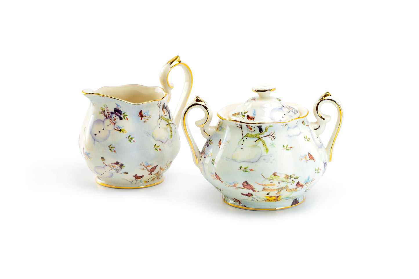 Holiday Snowmen Fine Porcelain Sugar & Creamer Set