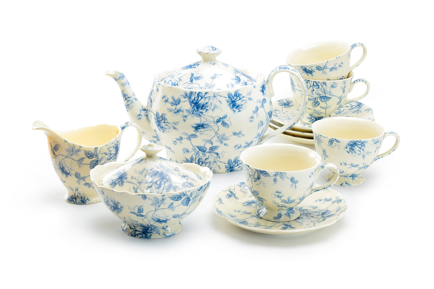 Grace Teaware Blue Rose Toile Fine Porcelain 11-Piece Tea Set