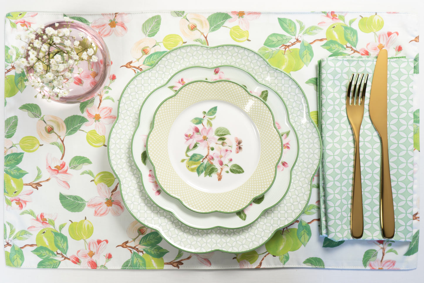 Apple Blossom Green Lattice Bone China Appetizer Plate