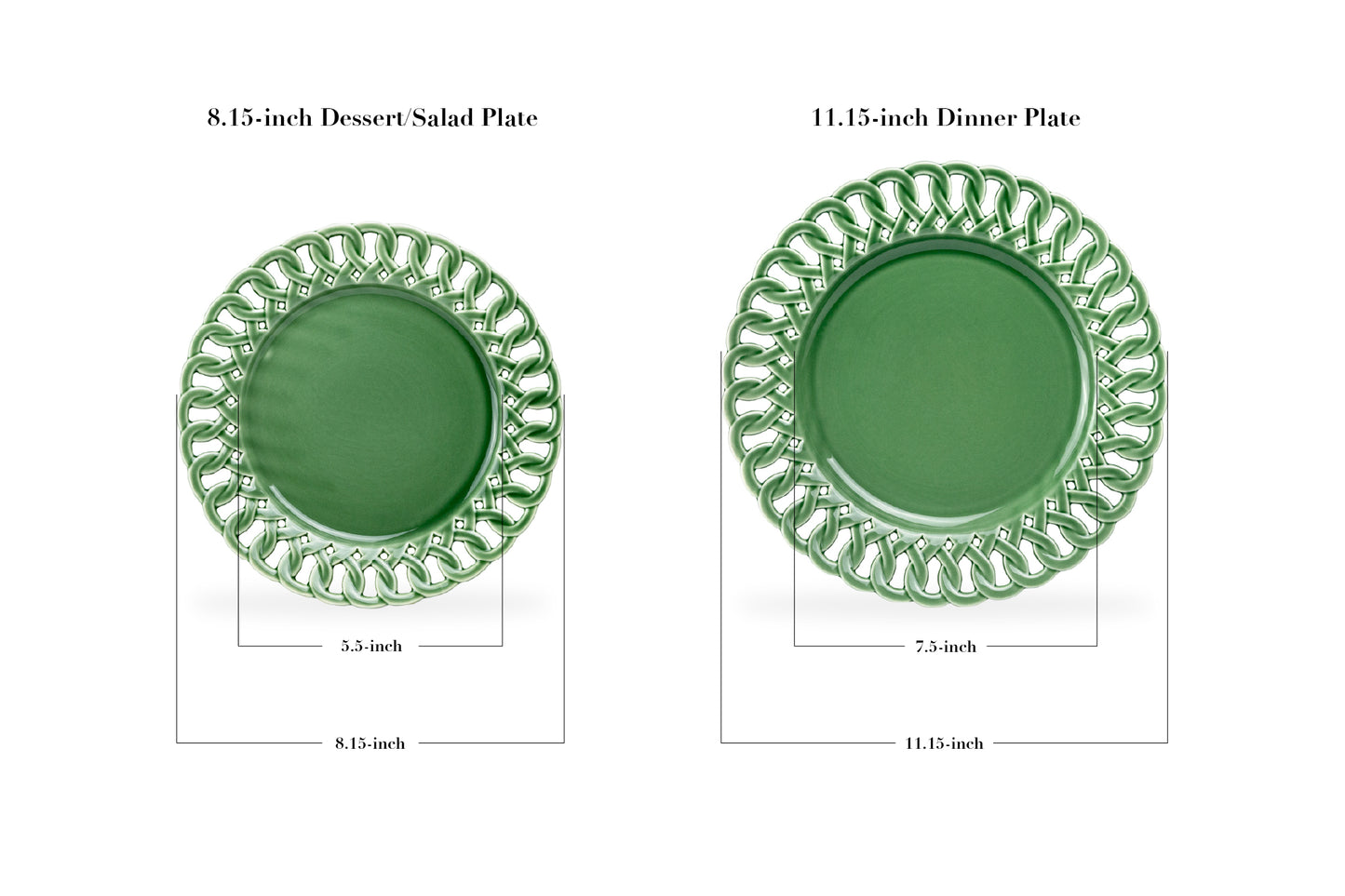 Green Heirloom Fine Porcelain 8.15" Dessert/11.15" Dinner Plate