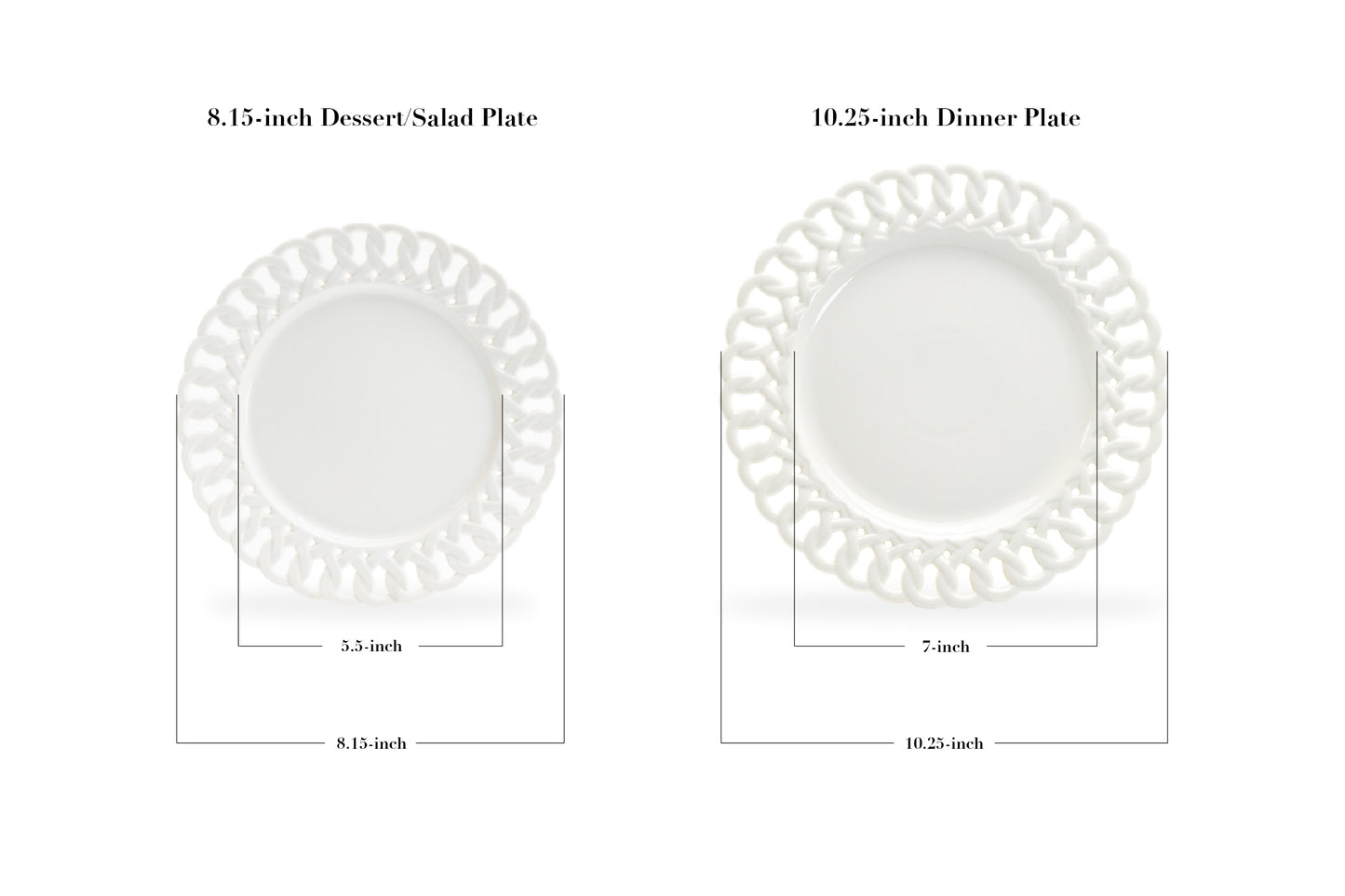 White Heirloom Fine Porcelain 8.15" Dessert/10.25" Dinner Plate