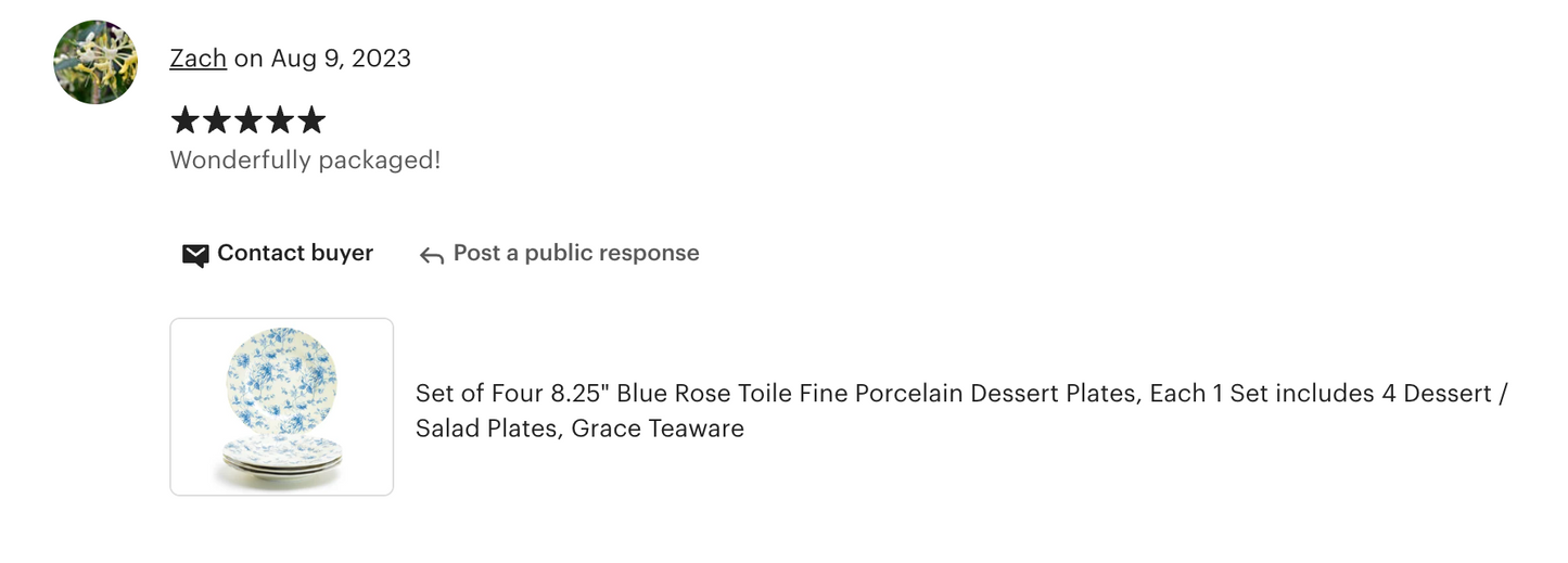 8.25" Blue Rose Toile Fine Porcelain Dessert Plate