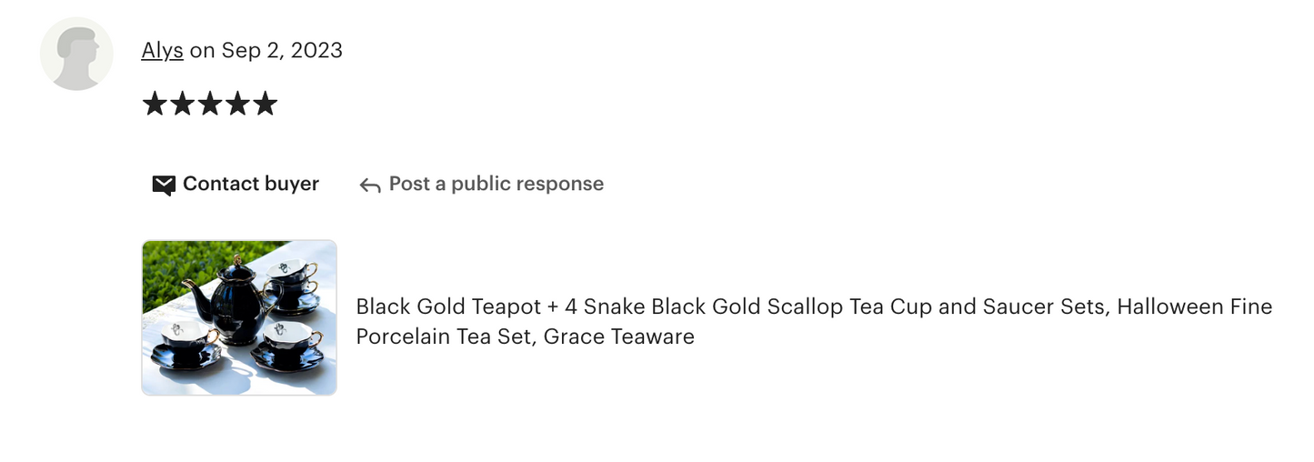Black Gold Scallop Teapot + 4 Snake Tea Cup and Saucer Sets
