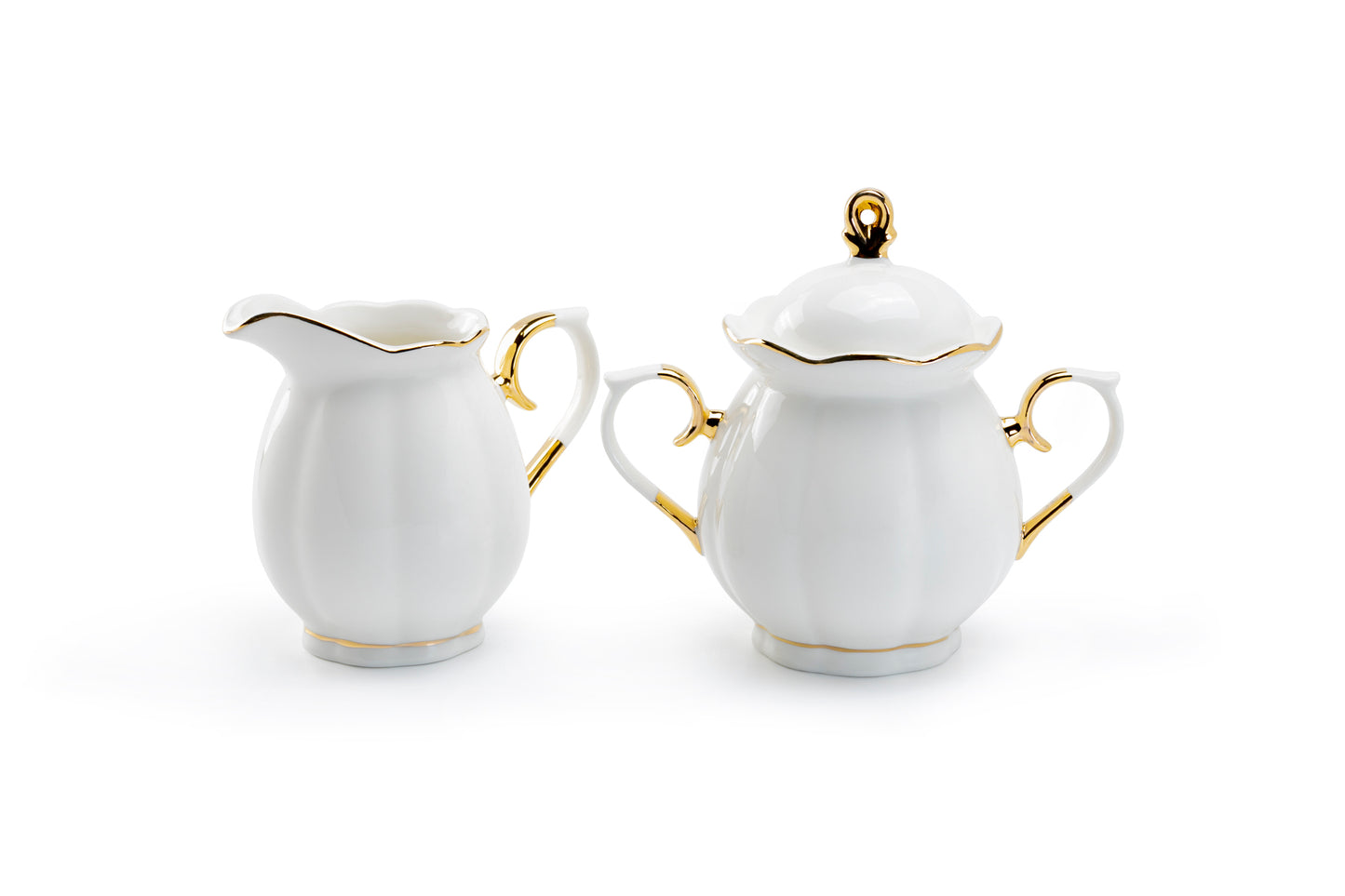 Grace Teaware White Gold Scallop Fine Porcelain Sugar & Creamer Set