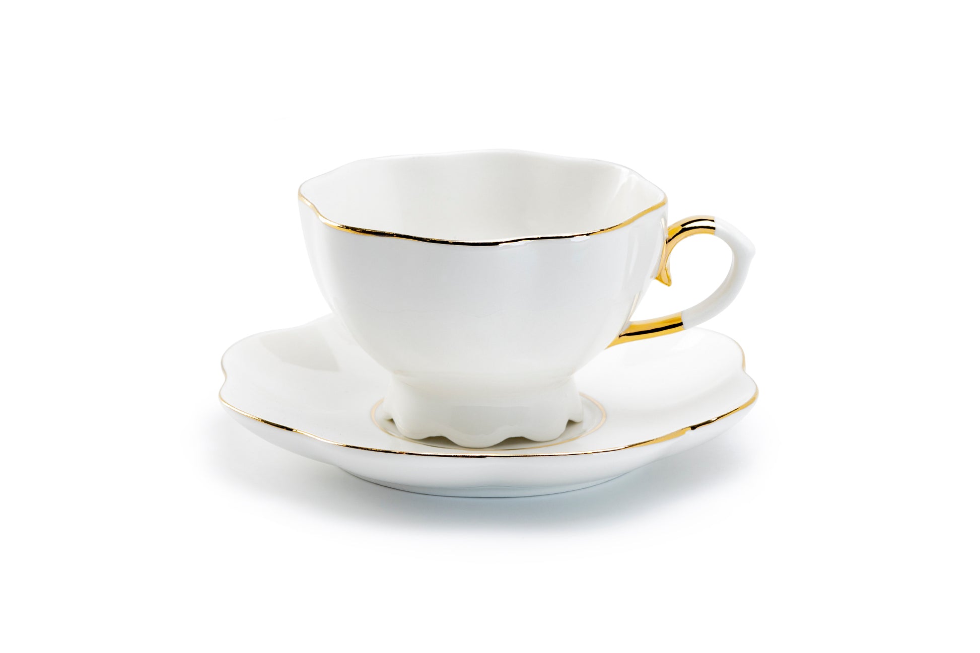 Grace Teaware White Gold Scallop Fine Porcelain Tea Cup and Saucer