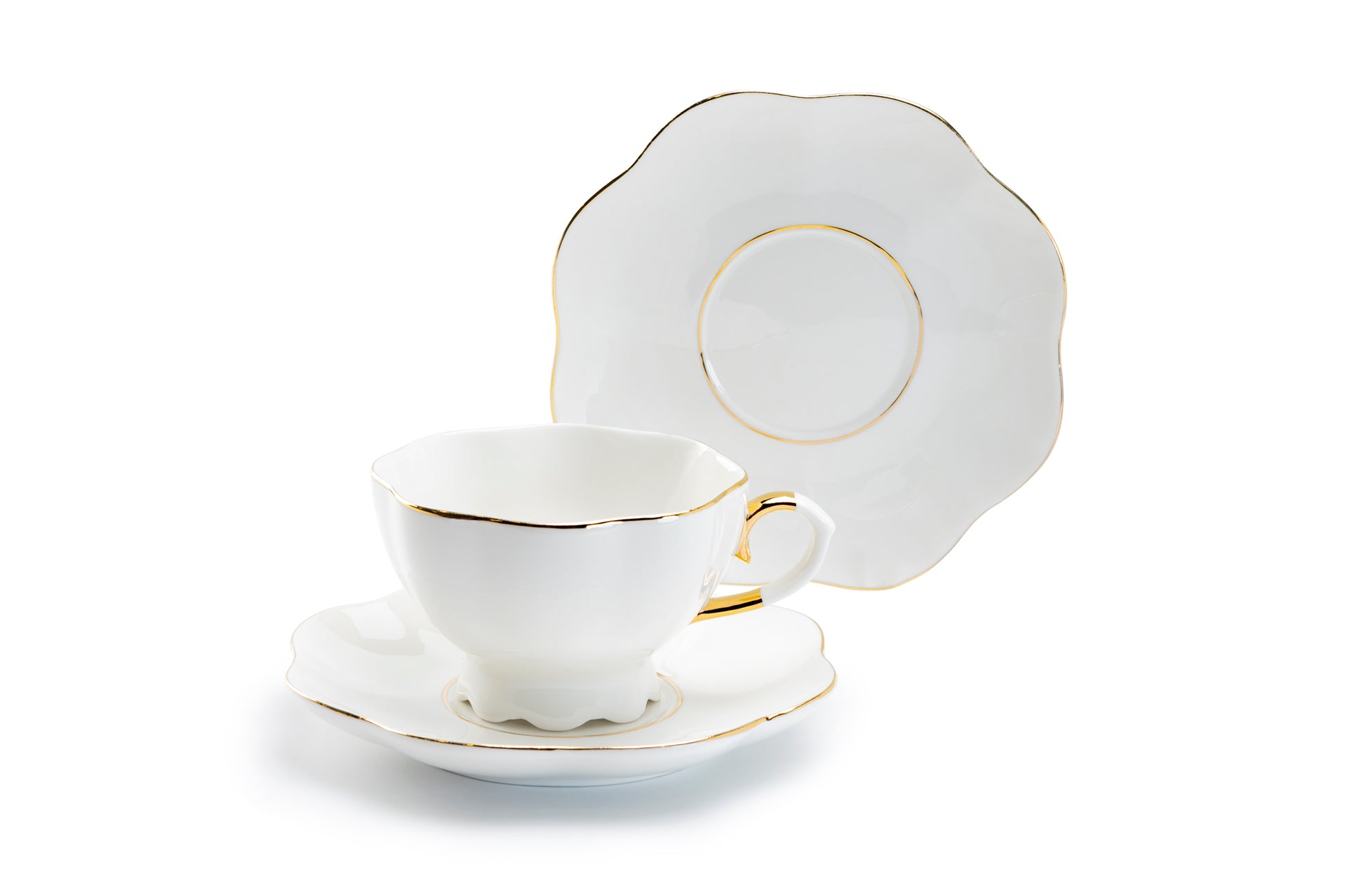 Grace Teaware White Gold Scallop Fine Porcelain Tea Cup and Saucer Set