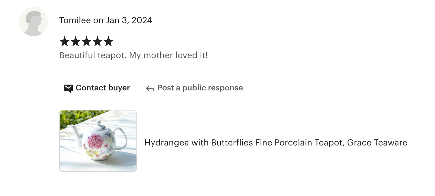Hydrangea with Butterflies Fine Porcelain Teapot