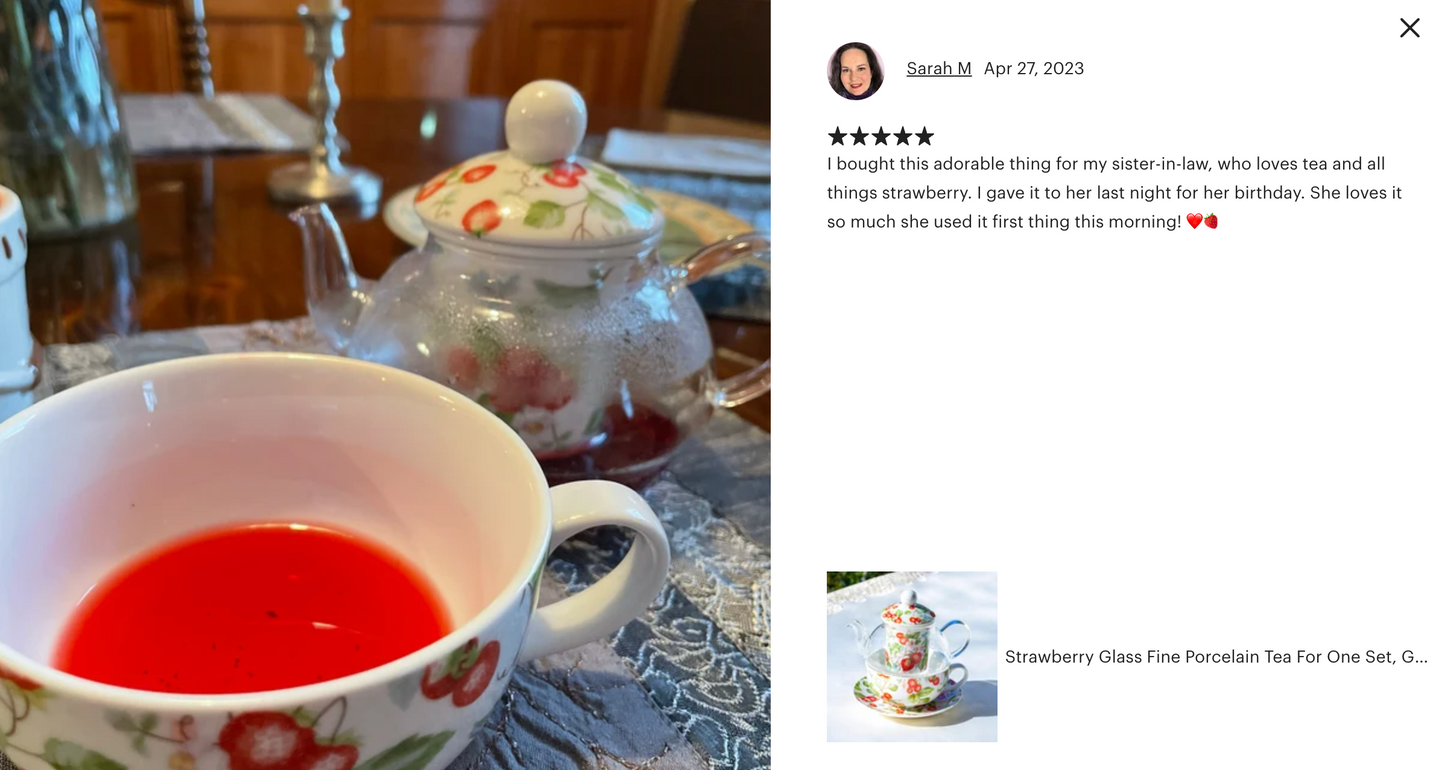 Strawberry Glass and Fine Porcelain Tea For One Set
