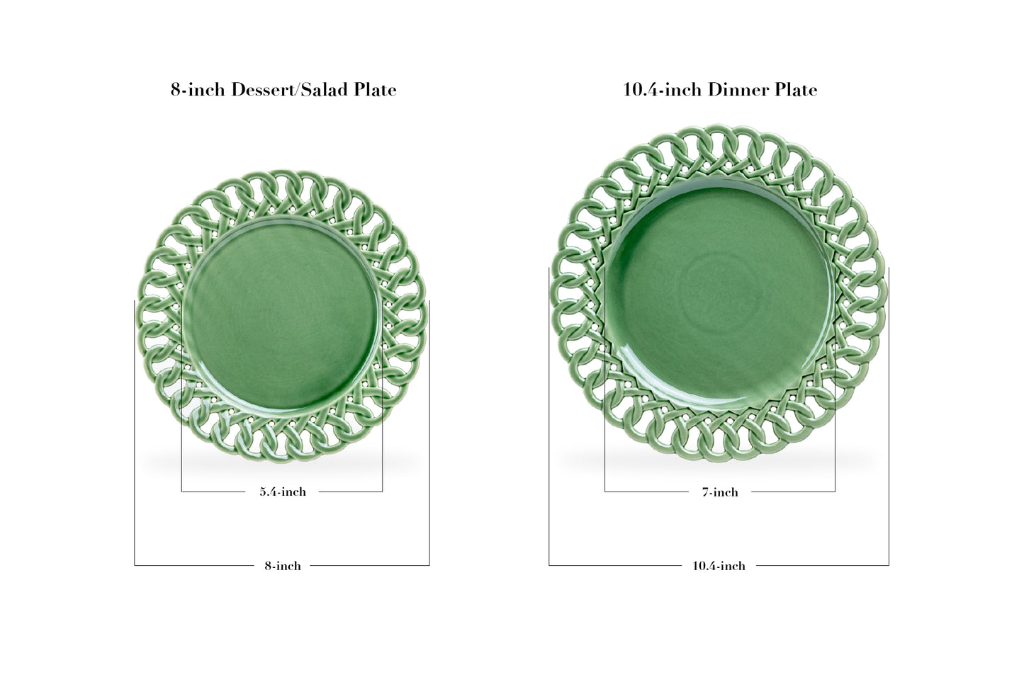 Green Heirloom Fine Porcelain 8" Dessert/10.4" Dinner Plate